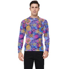 Multicolored Splashes And Watercolor Circles On A Dark Background Men s Long Sleeve Rash Guard by SychEva