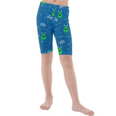 Funny Aliens With Spaceships Kids  Mid Length Swim Shorts by SychEva