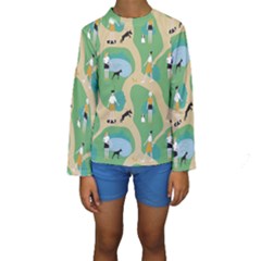 Girls With Dogs For A Walk In The Park Kids  Long Sleeve Swimwear by SychEva