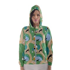 Girls With Dogs For A Walk In The Park Women s Hooded Windbreaker by SychEva