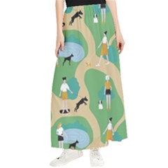Girls With Dogs For A Walk In The Park Maxi Chiffon Skirt by SychEva