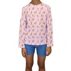 Cute Chihuahua With Sparkles On A Pink Background Kids  Long Sleeve Swimwear by SychEva