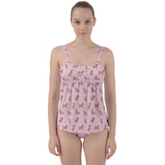 Cute Chihuahua With Sparkles On A Pink Background Twist Front Tankini Set by SychEva