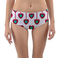 Red Hearts On A White Background Reversible Mid-waist Bikini Bottoms by SychEva