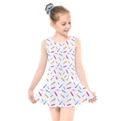 Multicolored Pencils And Erasers Kids  Skater Dress Swimsuit by SychEva