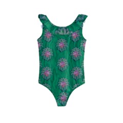 Lotus Bloom In The Blue Sea Of Peacefulness Kids  Frill Swimsuit