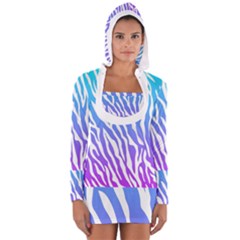 White Tiger Purple & Blue Animal Fur Print Stripes Long Sleeve Hooded T-shirt by Casemiro