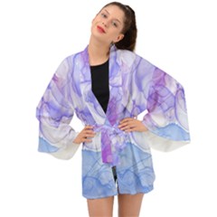 Purple And Blue Alcohol Ink  Long Sleeve Kimono by Dazzleway