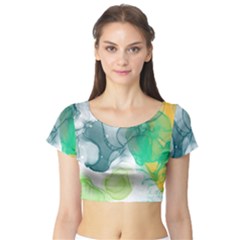 Orange And Green Alcohol Ink  Short Sleeve Crop Top by Dazzleway