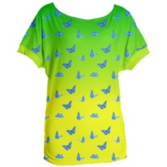 Blue Butterflies At Yellow And Green, Two Color Tone Gradient Women s Oversized Tee by Casemiro