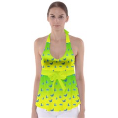 Blue Butterflies At Yellow And Green, Two Color Tone Gradient Babydoll Tankini Top by Casemiro