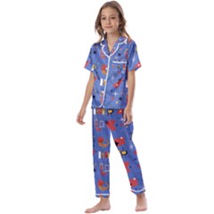 Blue 50s Kids  Satin Short Sleeve Pajamas Set by InPlainSightStyle