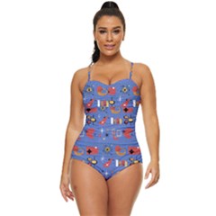 Blue 50s Retro Full Coverage Swimsuit by InPlainSightStyle