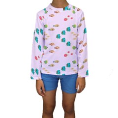 Marine Fish Multicolored On A Pink Background Kids  Long Sleeve Swimwear by SychEva