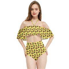 Cute Deer Pattern Yellow Halter Flowy Bikini Set  by snowwhitegirl