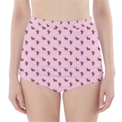 Kawaii Cute Deer Pink High-waisted Bikini Bottoms by snowwhitegirl