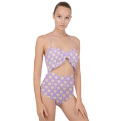 Yellow Hearts On A Light Purple Background Scallop Top Cut Out Swimsuit by SychEva