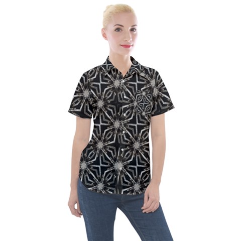 Futuristic Industrial Print Pattern Women s Short Sleeve Pocket Shirt by dflcprintsclothing