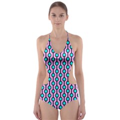 Blue Circles On Purple Background Geometric Ornament Cut-out One Piece Swimsuit by SychEva