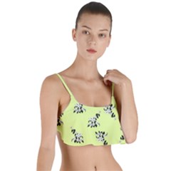 Black And White Vector Flowers At Canary Yellow Layered Top Bikini Top 