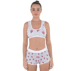 Red Vector Roses And Black Polka Dots Pattern Racerback Boyleg Bikini Set by Casemiro