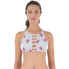 Red Vector Roses And Black Polka Dots Pattern Perfectly Cut Out Bikini Top by Casemiro