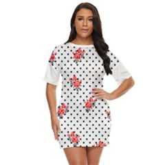Red Vector Roses And Black Polka Dots Pattern Just Threw It On Dress by Casemiro