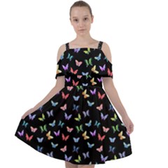 Bright And Beautiful Butterflies Cut Out Shoulders Chiffon Dress by SychEva