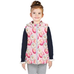 Pink And White Donuts Kids  Hooded Puffer Vest by SychEva