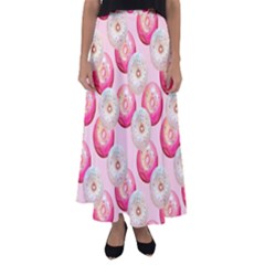 Pink And White Donuts Flared Maxi Skirt by SychEva