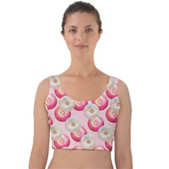 Pink And White Donuts Velvet Crop Top by SychEva