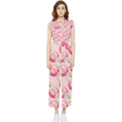 Pink And White Donuts Women s Frill Top Jumpsuit by SychEva