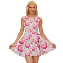 Pink And White Donuts Sleeveless Button Up Dress by SychEva