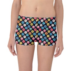 Multicolored Donuts On A Black Background Boyleg Bikini Bottoms by SychEva
