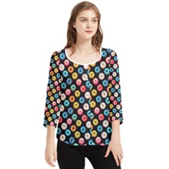 Multicolored Donuts On A Black Background Chiffon Quarter Sleeve Blouse by SychEva