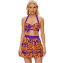 Purple and orange pumpkins, crazy Halloween pattern, Jack o  Lantern Vintage Style Bikini Top and Skirt Set  View1