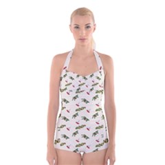 Spruce And Pine Branches Boyleg Halter Swimsuit  by SychEva