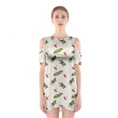Spruce And Pine Branches Shoulder Cutout One Piece Dress by SychEva