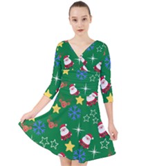 Santa Green Quarter Sleeve Front Wrap Dress by InPlainSightStyle