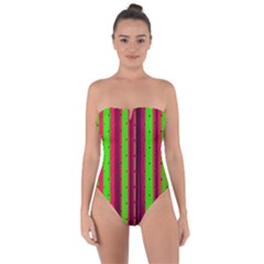 Warped Stripy Dots Tie Back One Piece Swimsuit by essentialimage365