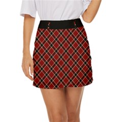 Dark Red Tartan, Retro Buffalo Plaid, Tiled Pattern Mini Front Wrap Skirt by Casemiro