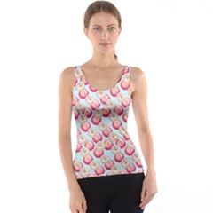 Pink And White Donuts On Blue Tank Top by SychEva