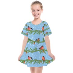 Bullfinches On Spruce Branches Kids  Smock Dress by SychEva