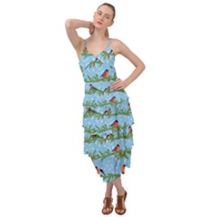 Bullfinches On Spruce Branches Layered Bottom Dress by SychEva