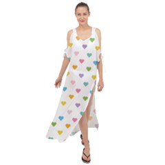 Small Multicolored Hearts Maxi Chiffon Cover Up Dress by SychEva