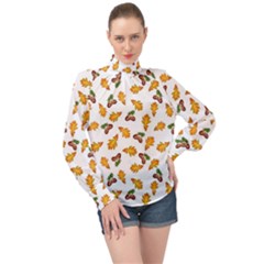 Oak Leaves And Acorns High Neck Long Sleeve Chiffon Top by SychEva