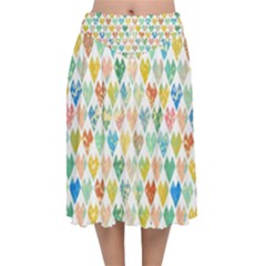 Multicolored Hearts Velvet Flared Midi Skirt by SychEva