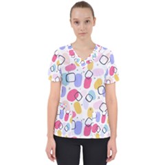 Abstract Multicolored Shapes Women s V-neck Scrub Top by SychEva