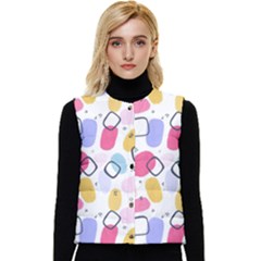Abstract Multicolored Shapes Women s Short Button Up Puffer Vest by SychEva