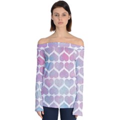 Multicolored Hearts Off Shoulder Long Sleeve Top by SychEva